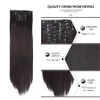Clipe em extensões de cabelo sintéticas 16 clipes longos penteado preto e preto