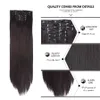 Clip In Hair Extensions Synthetic 16 clips Long Straight Black Brown Hairpiece 1# 22Inch Wholesale For Woman or Girl