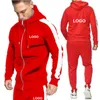 Anpassad din vinter 2 -bit sätter män zip hoodies och byxa träning som kör jogging sport slitage tröja trette streetwear 220615