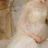 레이스 메쉬 출산 드레스 사진 촬영 요정 흰 자수 꽃 Boho 긴 임신 가운 여자 사진 의상 2166 T2