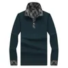 Herrpolos lapel långärmad t-shirt fast färg Löst storlek Business Fritidsbotten Botten Middle Age Plaid krage