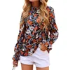 Blouzen voor dames shirts vrouwen bloemenprints Casual blouse geplooide mock nek lange flare mouw werk kantoorproef tops elegante lente autu