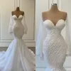 2022 Elegant White Mermaid Wedding Dresses Bridal Gowns Beads Lace Applique Nigerian Arabic Marriage Dress Robe De Marie BC1065 C0620G04