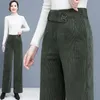 Korean fashion Wide Leg Pants For Women High Waist Oversized 4XL Corduroy Straight Casual Elegant Baggy Trousers 220325