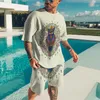 Survêtements pour hommes Ensembles pour hommes Tenues courtes Streetwear Drapeau imprimé Vêtements surdimensionnés pour hommes T-shirt et short d'été 2 pièces Ensemble Loisirs Tr