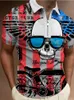 Polos para hombre Sunmmer Skull Camiseta con estampado 3D para hombre Camiseta a cuadros con cremallera Ropa para hombre de marca de gran tamaño