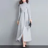 Women Winter Coats Autumn and Winter Classic Gray Lace Large Size Wool Coat Slim Thin Thick Long Wool Coat Female 201215