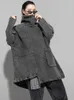 [EAM] Losse pasvorm Black Denim Oversized Sweatshirt Hoge Kraag Lange Mouw Dames Big Size Mode Lente Herfst 1K166 220324