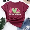 Femmes d'été T-shirt coton polyvalent paix amour pastèque imprimé graphique t-shirts hauts à manches courtes col rond décontracté surdimensionné t-shirts 220511