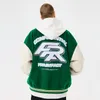 Men's Jackets Men Letter Embroidery Varsity Japanese Retro Oversized Color Matching Coat Chaquetas Hombre Woman Green Splicing