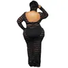 Plus Size Dresses Fall Clothes For Women Long Sleeve Lace Maxi Dress Mesh Backless Sexy Black Party Wholesale Drop