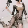 Großhandel Kleidung für Frauen für Nachtclub Dessous schwarze Porno Kostüme Erotische Langerie Transparent Set Bodysuit J220802