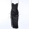 WannaThis Black Silk Dress Women Sexy VNeck Sleeveless Hight Split Hem KneeLength Strap Dress Slim Summer Party Dresses Women 220527