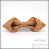 Neck Ties Fashion Accessories Sharp Corner Cork Wood Bowties Mens Novelty Striped Geometric Pattern Wooden Bow For Men Dhf16