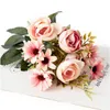 Fiori decorativi Ghirlande Bouquet di rose Seta di peonia artificiale Fai da te Ortensia rosa Plastica Finta Decorazione di nozze per la casa Sposa che tiene