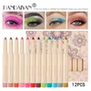 HANDAIYAN 12 colores Sombra de ojos Stick Set Duradero Fácil de usar Lápiz de sombra de ojos con brillo mate de doble punta con sacapuntas