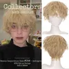 Synthetic Short Curly Wigs for Men Boys Dark Green Hair Machine Made Heat Resistant Daily Party Anime Cosplay Wig 220622