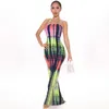 Retail Dresses Designer Womens Casual Maxi Dresses Sexy Off Shoulder Dress Wrap Bust Long Skirt Fashion Tie Dye Print Clothing