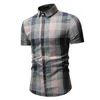 Camisas informales para hombre, camisa a cuadros de manga corta con textura delicada clásica para hombre, vestido de solapa de verano, Tops diarios para hombre