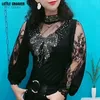 Vintage Gotik Kadın T-Shirt Fener Kol Kaplumbağa Boyun Kadınlar Dantel Gömlek Sonbahar Kadın Tişört Patchwork Grunge Estetik Tops 220408