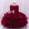 Nuovi abiti invernali per bambina 1 anno di compleanno Abbigliamento pizzo bianco Battesimo Vestido Infantil Bowknot Abito da principessa per la festa nuziale 1158 E3