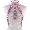 Ketens mode dames harnas bondage strand bh kraag kraag koker laser lederen ketting feest outfit juweliersketens