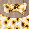 Baby Summer Clothing Fashion Kids Girl Off Shoulder Tops Sunflower Shirt Ripped Denim Jeans 3Pcs Outfits Set 6M 4T 220620