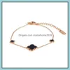 Charm Bracelets Jewelry Korean Version Of 18K Rose Gold Four-Leaf Clover Bracelet For Girls Black Epoxy Titanium Steel Drop Delivery 2021 Cz