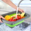 Foldable Fruit Vegetable Washing Basket Strainer Silicone Colander Collapsible DrainerBasket With Handle Kitchen Storage Tools