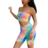 Women's Tracksuits Summer Women Outfits Two Pieces Set Tie-dye Print Tube Top Shorts Casual Off Shoulder Clothing Sleeveless SuitsWomen's