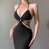 2022 Ny Backless Sexy Bodycon Dress Kvinnor Sommar Elegant Halter Cut-out Long Dress Lady Club Party Gown Ärmlös Klänningar Y220401