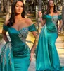 2022 Plus Size Arabski ASO EBI Hunter Green Mermaid Prom sukienki Koronki Zroszony Wieczór Formalna Party Druga Recepcja Urodziny Suknie Zaręczynowe Dress Zj105