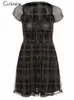Niedliches Gittermuster A-Linie Kurzarm-Minikleid für Damenbekleidung Sommer lässig Stretch bequem Lady Streetwear 220611