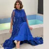 Royal Blue Mother of the Bride Dresses with Jacket 2 Pieces A Line Formal Gown Sequined Coat Arabic Dubai Special Occasion Wear