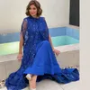 Royal Blue Mother of the Bride Dresses with Jacket 2 Pieces A Line Formal Gown Sequined Coat Arabic Dubai Special Occasion Wear