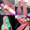 Parrucca lunga rosa diritta Capelli sintetici Ombre per le donne Nero Bianco Viola Blu Rosso Biondo Cosplay Msholy 220622