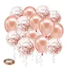 Rose Gold Confetti Latex Balloons with Rose Gold Ribbon for Birthday Party Wedding Bridal Shower Decorations Supplies MJ0751