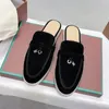 Summer men Beach slippers classic Designer Lazy Flat Baotou Flip flops 100% leather lady Slides Suede letter women shoes cowhide Metal mens Sandals Large size 34-42-45