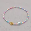 Fashion Jewelry Colorful Seed Beaded Golden Heart Charm Bracelet White Glazed Evil Eye Bracelets for Women Lovers