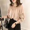 Camicette da donna Camicie Camicia da donna allentata stile coreano Camicetta a maniche lunghe con spalle scoperte in chiffon Elegante O Neck Blusas Mujer De Moda 2022Wome