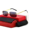 Herrkarti solglasögon designer solglasögon kvinnors mode ramlösa rektangulära belagda solglasögon UV400 glasmetall metaller glasögon röda väskor