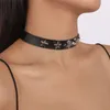 Hip Hop Black PU Leather Belt Shape Choker Necklaces for Women Heart Star Clavicle Chain girl Jewelry