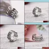Band Rings Thai Sier Ring Three Rows Of Goldfish Antique Matte Craft Hollow Accessories Jewelry Drop Delivery 2021 Sexyhanz Dhiz4