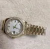 럭셔리 패션 시계 최고 품질 18K 옐로우 골드 다이아몬드 다이얼 베젤 18038 시계 자동 남성용 시계 여자 손목 시계