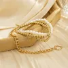 4Pcs/Set Gold Color Beads Pearl Chain Bracelet Set for Women Charm Heart Pendant Bangles Jewelry Gift