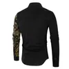 Men's Luxury Gold Long Sleeve Shirt Business Dress Black Prom Social Print Shirt