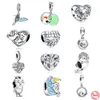 925 Sterling Silver Dangle Charm Love Heart Charms Little Bird seria wisiorek koraliki koralik Fit Pandora Charms bransoletka DIY biżuteria akcesoria