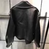 Женская куртка с короткими карманами из искусственной кожи, черная куртка из искусственной кожи, мягкая свободная винтажная байкерская куртка, осеннее уличное кожаное пальто L220801