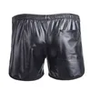 Faux Leather Boxer Summer Wetlook Fitness Sports Casual Short Male Gym Pants Men Loose Shorts Streetwear 220524