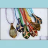 Pendant Necklaces Pendants Jewelry 6Pcs Handmade Murano Gold Sand Lampwork Glass Necklace Art Glaze Mticoloure Leaf Pend Dhjhs